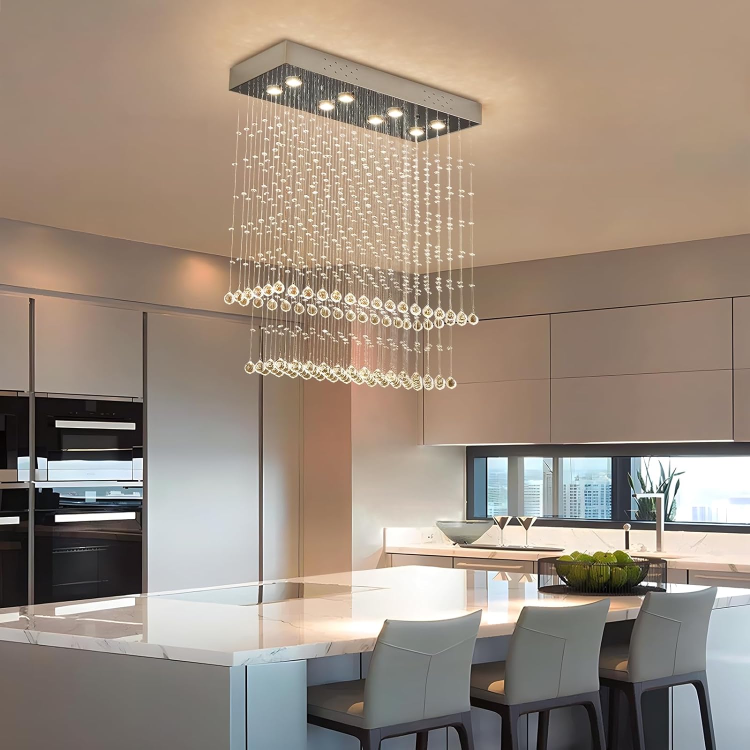 Contemporary Rectangular Crystal Chandelier Ceiling Light -dining-room-5|Feyran