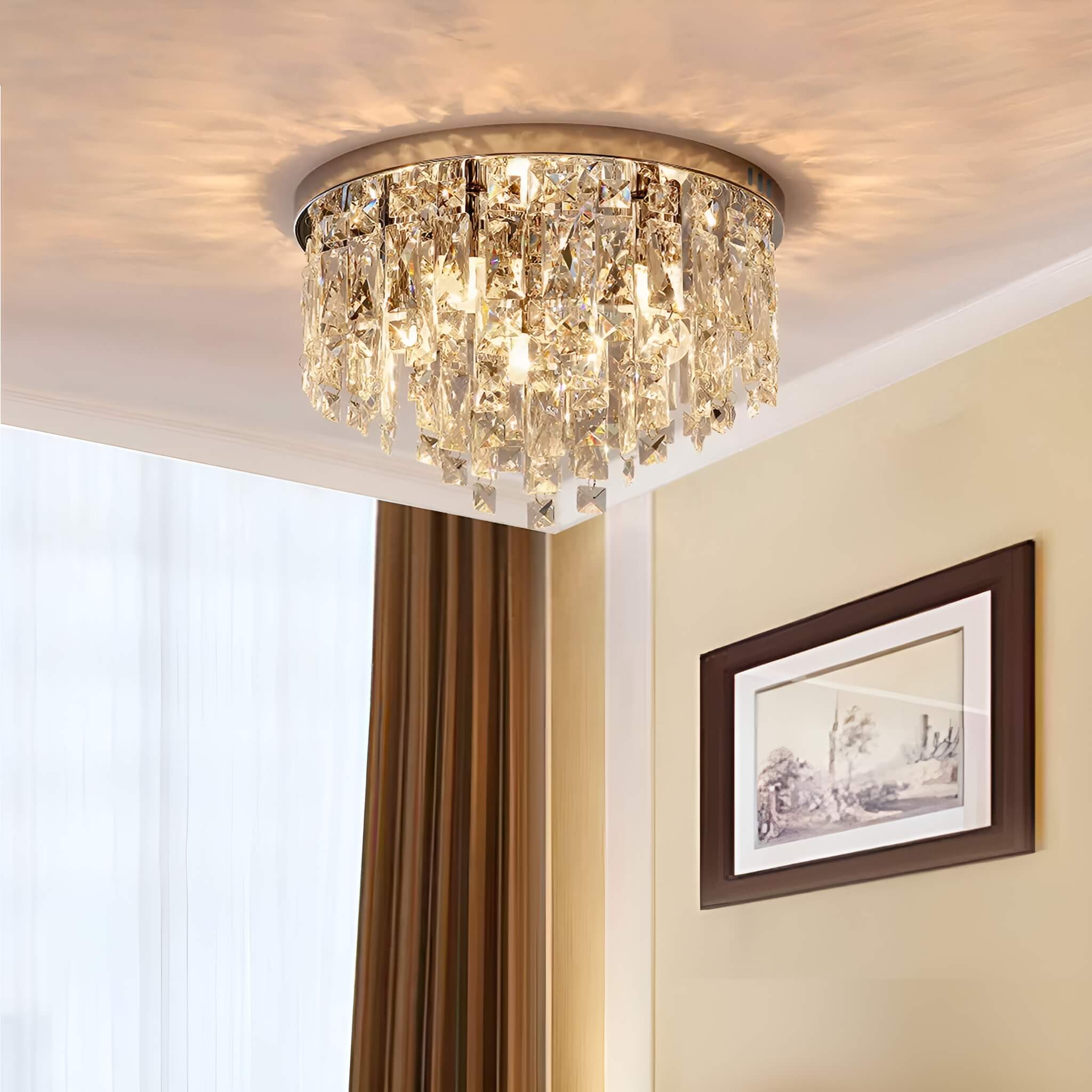 Contemporary Round Crystal Chandelier - Flush Mount Ceiling Lights-bedroom | Feyran