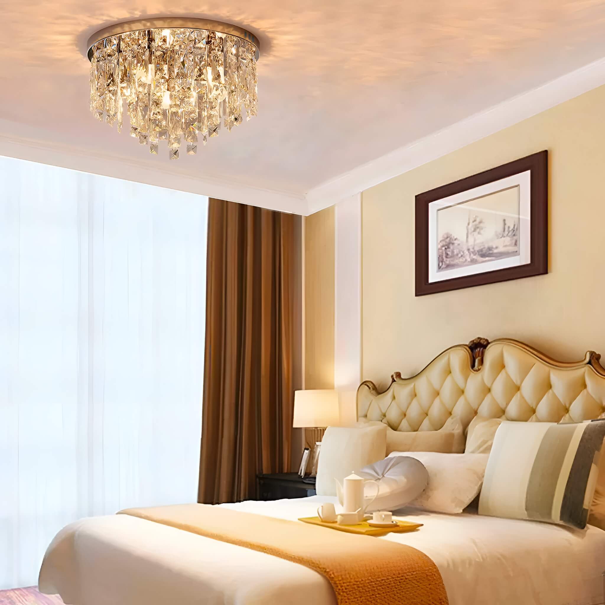 Contemporary Round Crystal Chandelier - Flush Mount Ceiling Lights bedroom| Feyran
