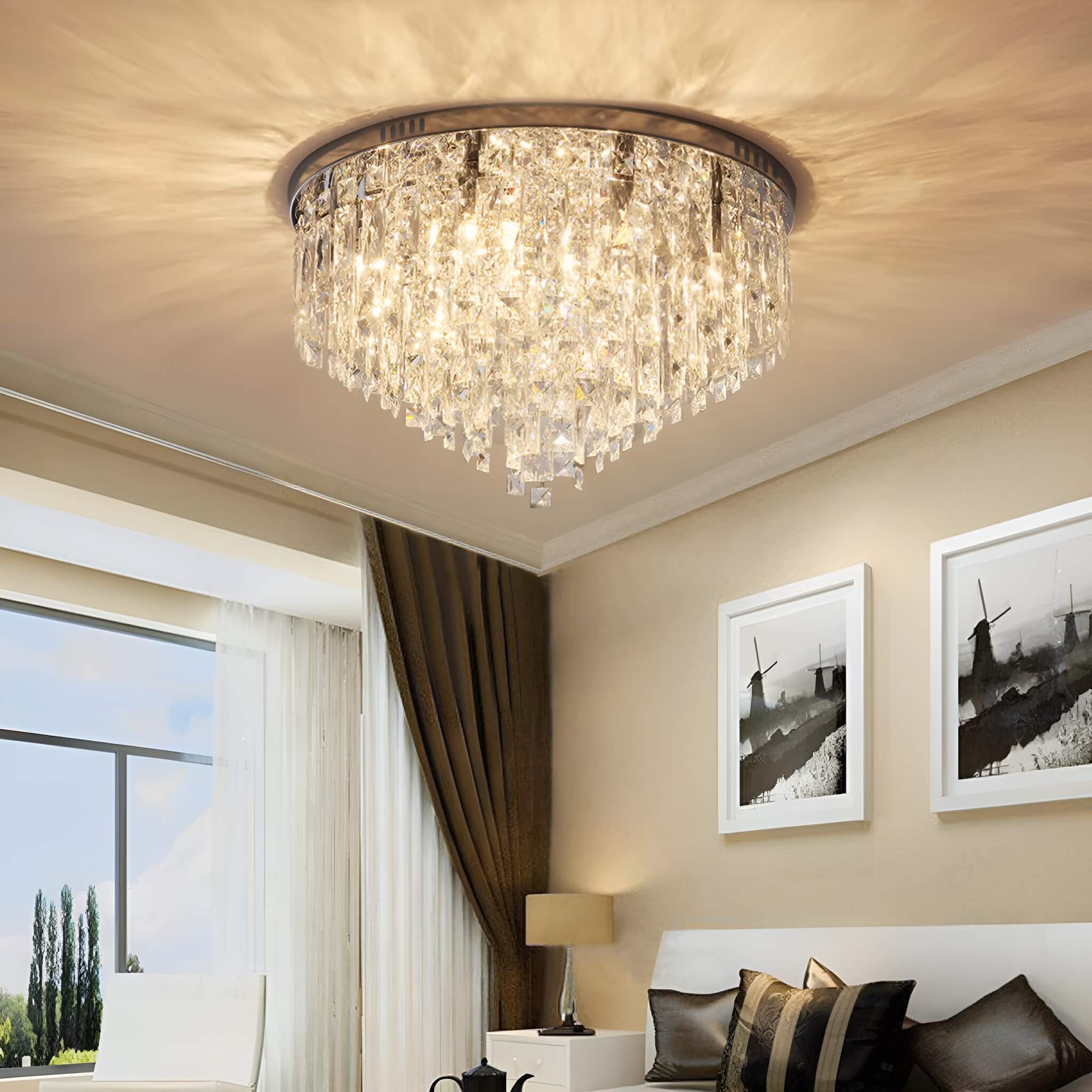Contemporary Round Crystal Chandelier - Flush Mount Ceiling Lights bedroom |Feyran