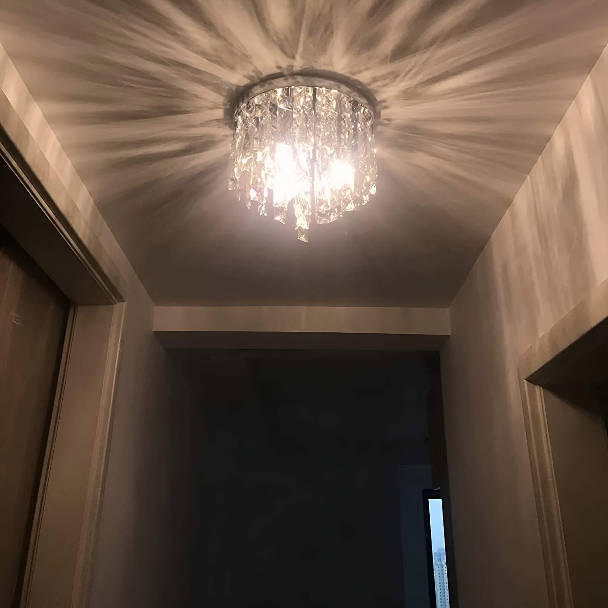 Contemporary Round Crystal Chandelier - Flush Mount Ceiling Lights doorway |Feyran
