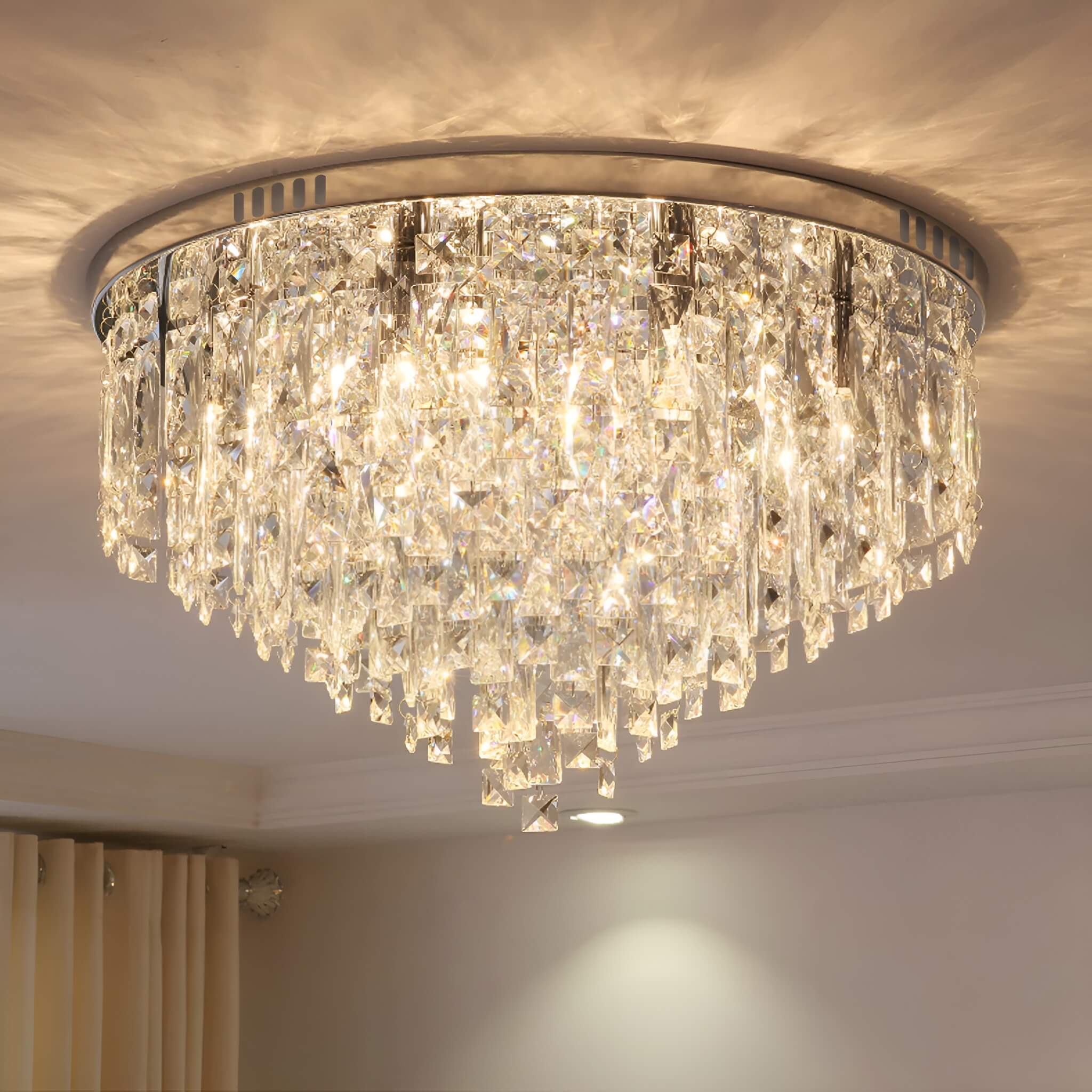 Contemporary Round Crystal Chandelier - Flush Mount Ceiling Lights- light on |Feyran