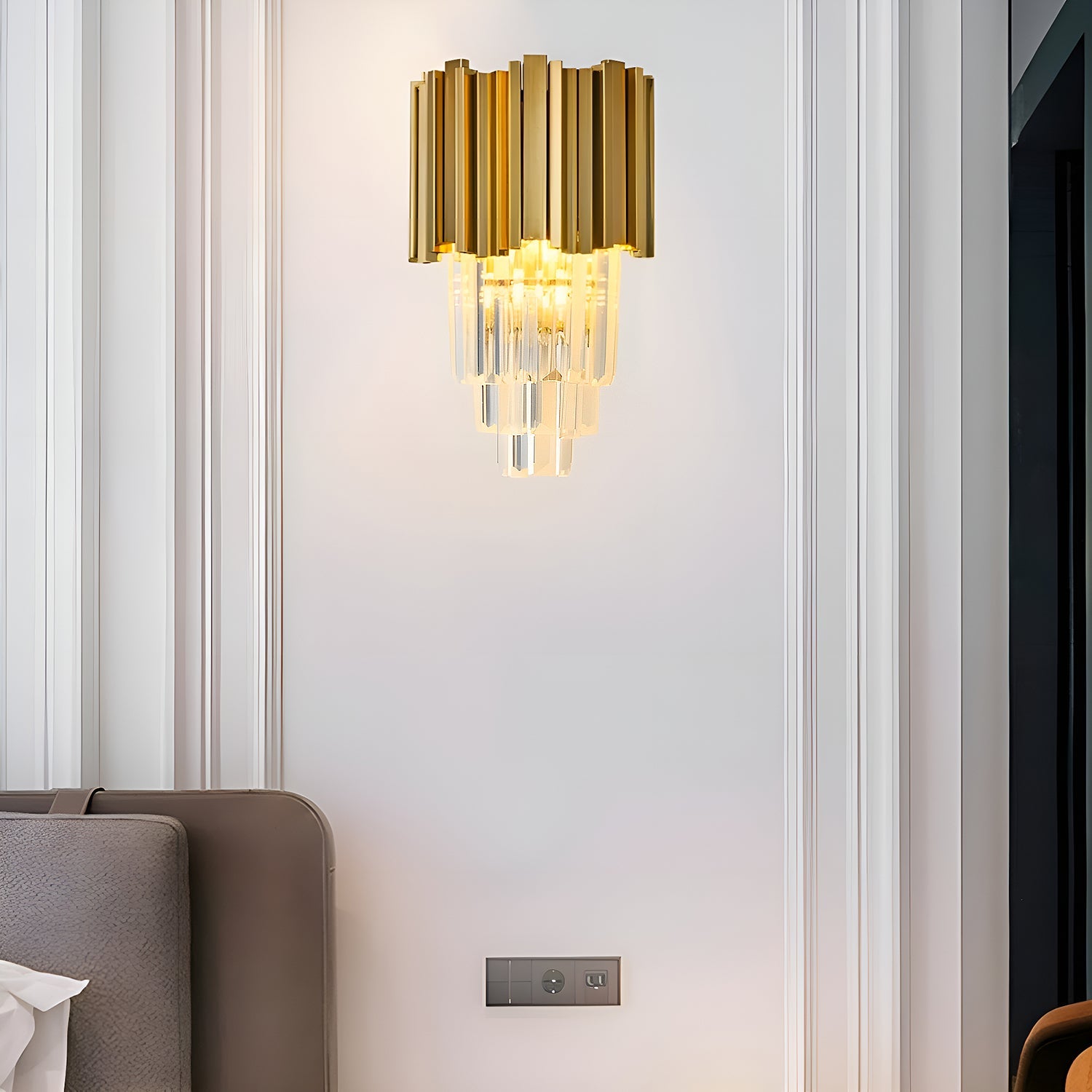 Cross-Border Modern Nordic Luxury Crystal Wall Lamp Simple Bedroom Bedside Decoration Atmospheric Living Room Background Wall Light Fixture-living-room-3 |Feyran