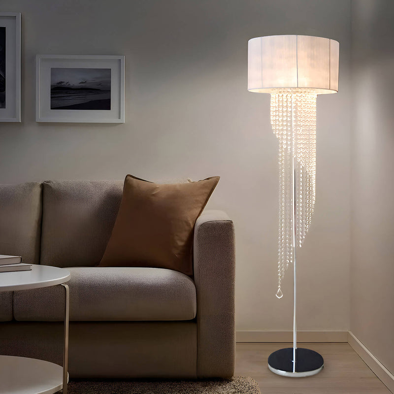 Crystal Floor Lamp for Bedroom Cloth Shade Crystal Pendant-living-room-1 |Feyran