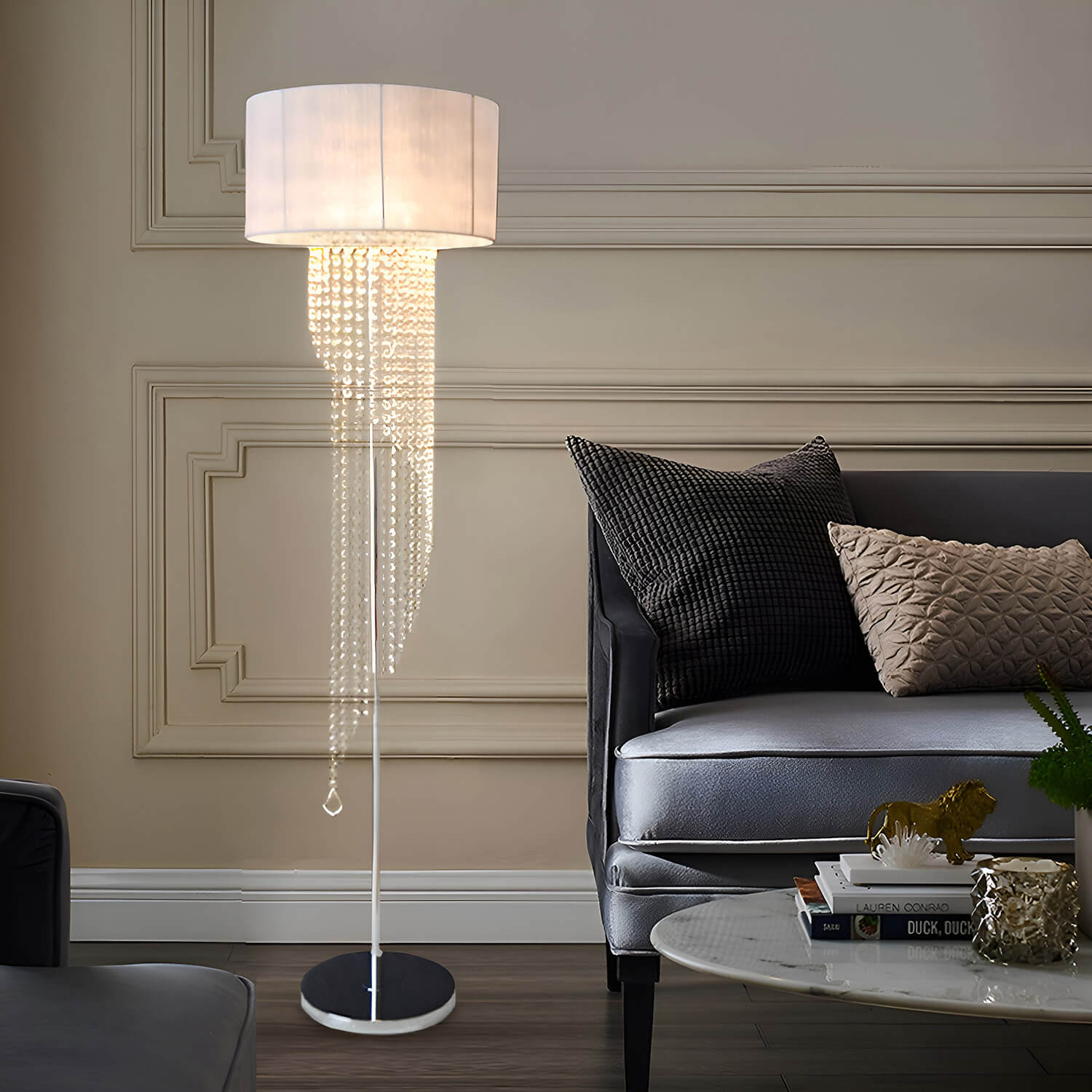 Crystal Floor Lamp for Bedroom Cloth Shade Crystal Pendant-living-room-2 |Feyran