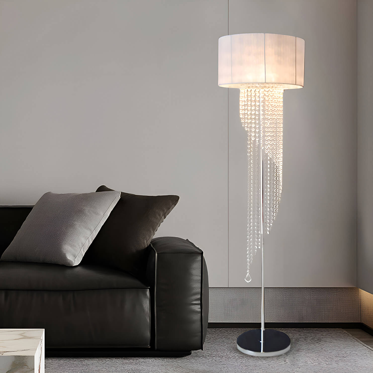 Crystal Floor Lamp for Bedroom Cloth Shade Crystal Pendant-living-room-3 |Feyran