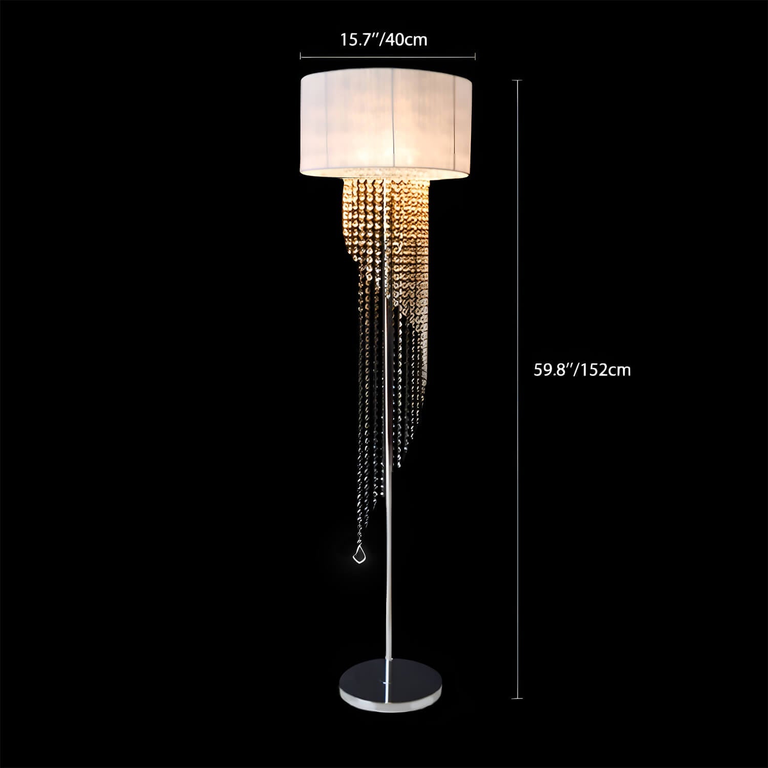 Crystal Floor Lamp for Bedroom Cloth Shade Crystal Pendant-size |Feyran