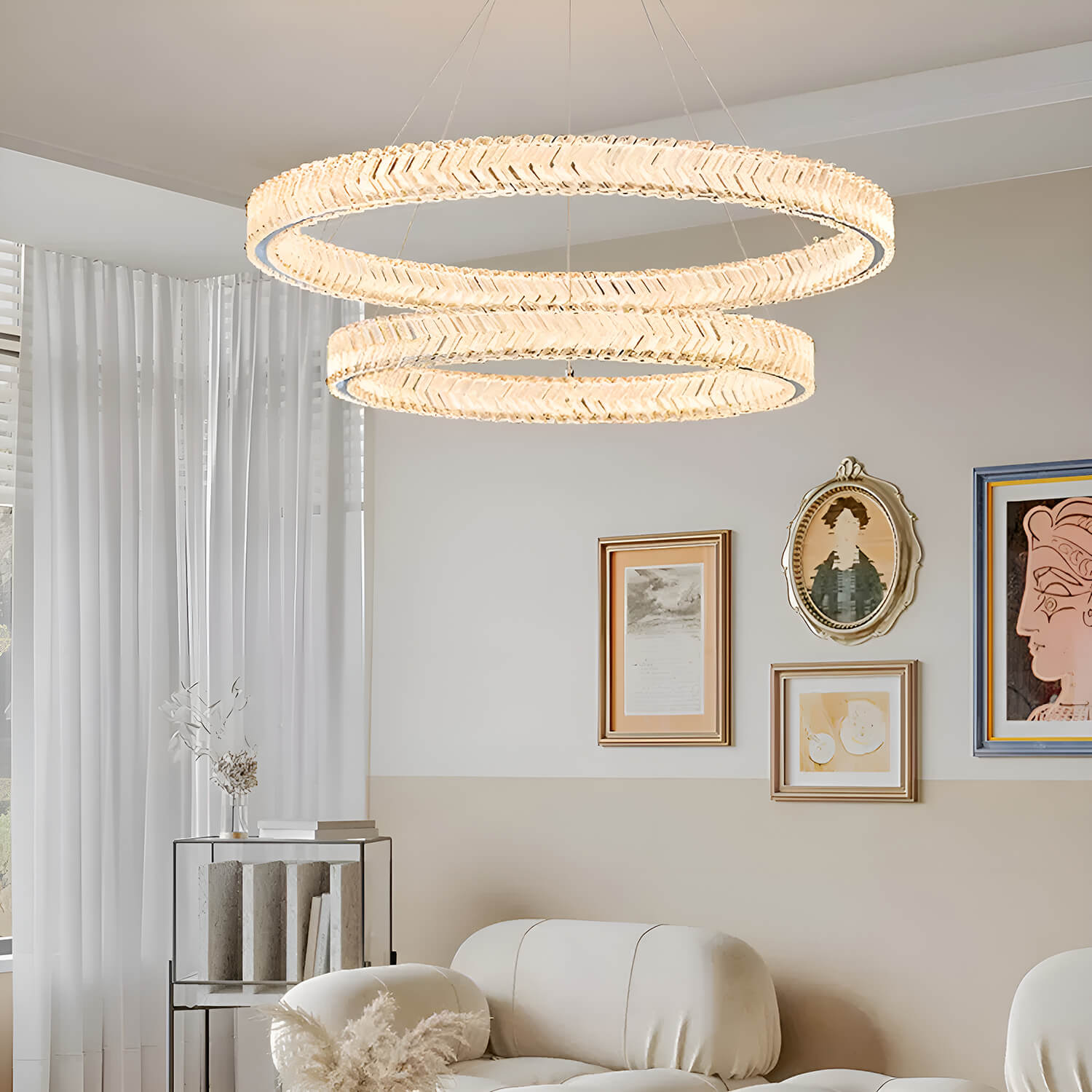 Crystal Ring Chandelier 2-Tier LED Ring Chandelier-living-room-3|Feyran