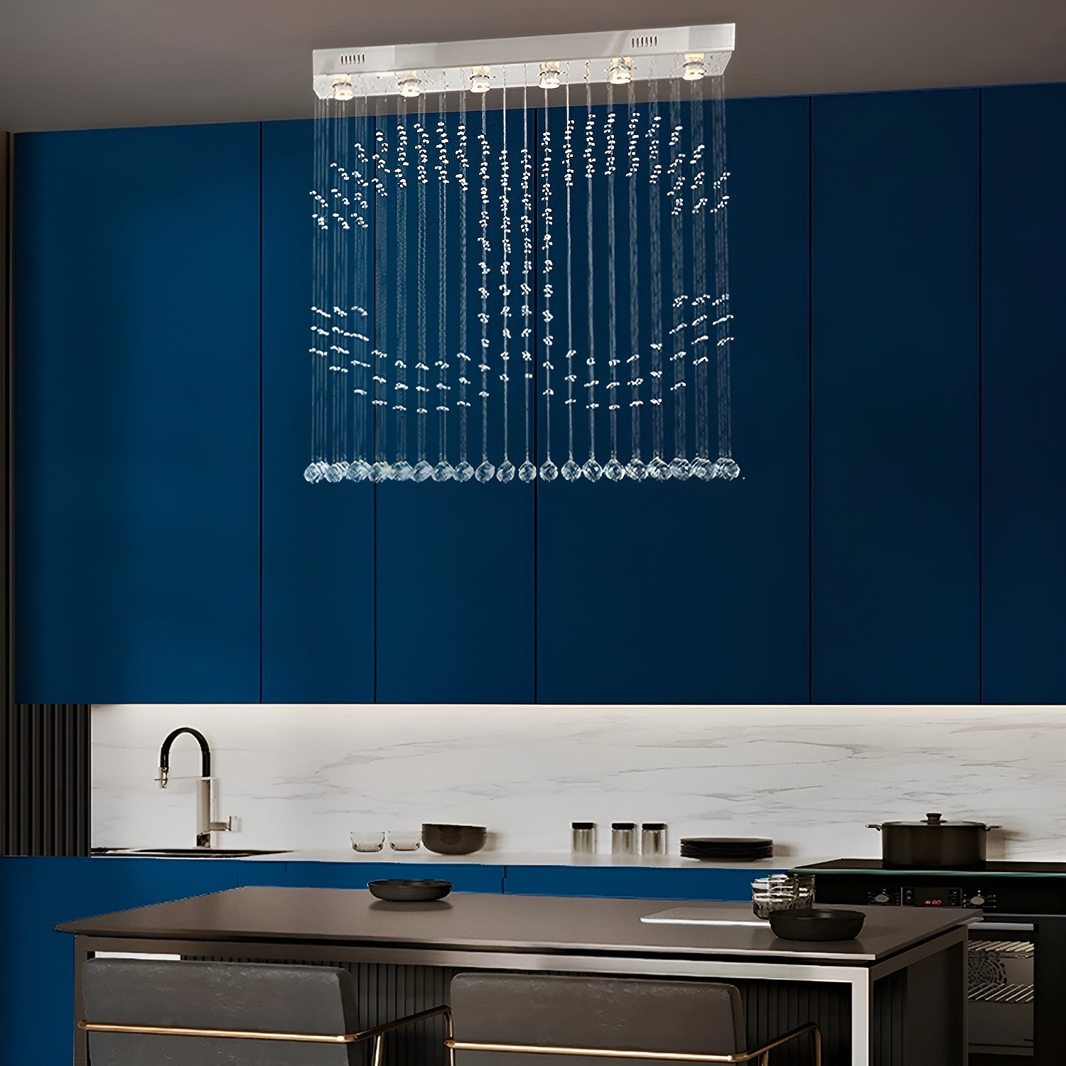 Double C Crystal Chandelier Custom Ceiling Light-dining-room-1|Feyran