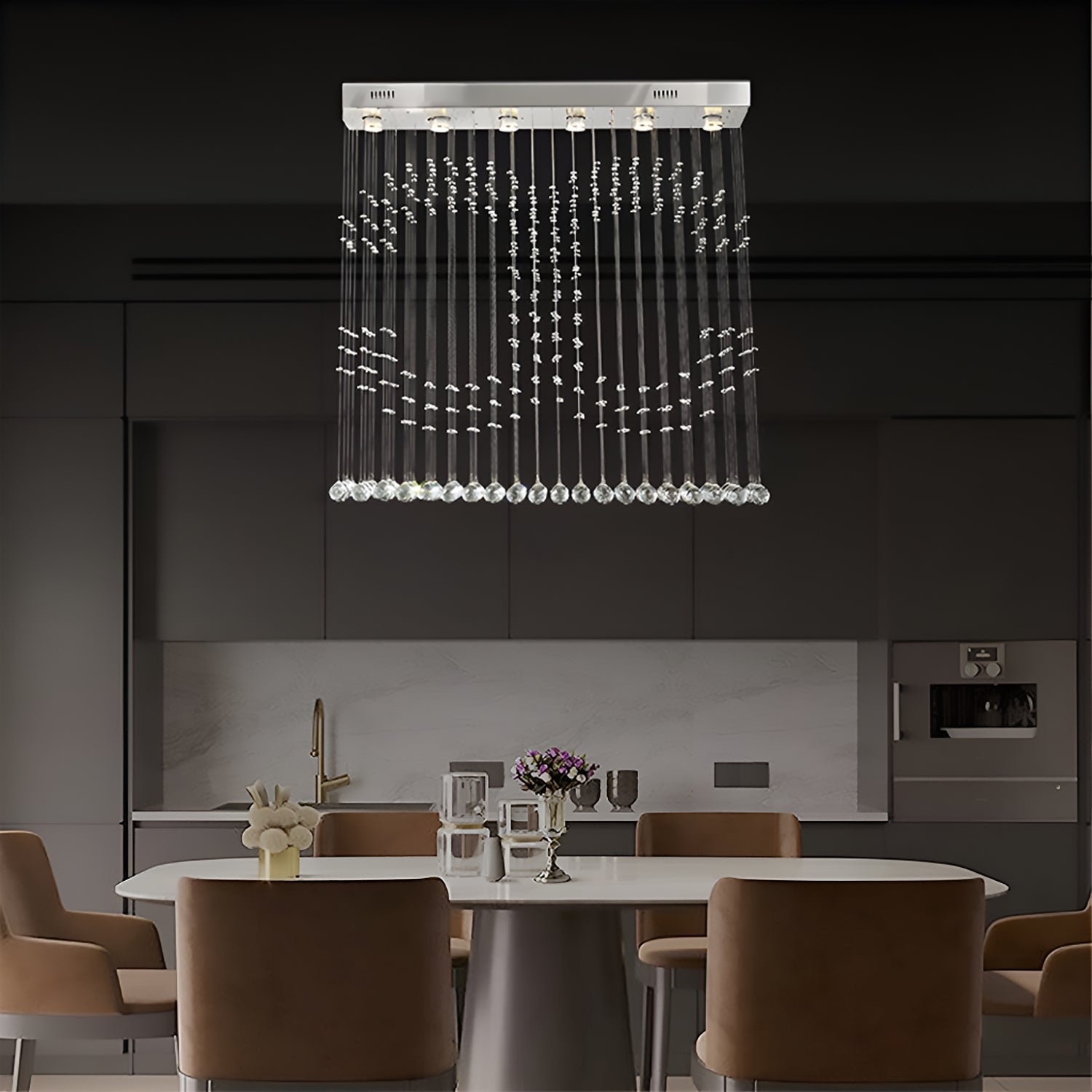 Double C Crystal Chandelier Custom Ceiling Light -room-3|Feyran