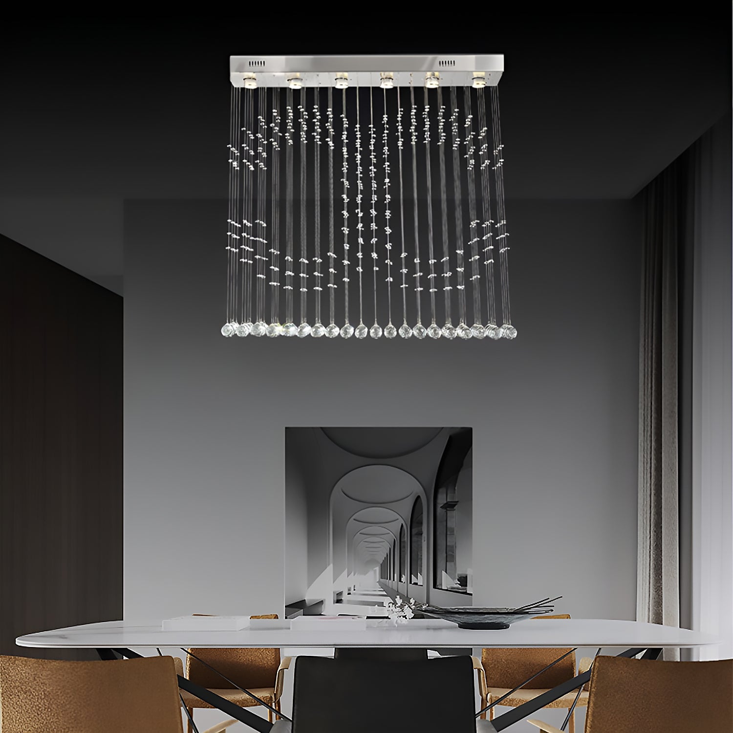 Double C Crystal Chandelier Custom Ceiling Light-dining-room-4|Feyran