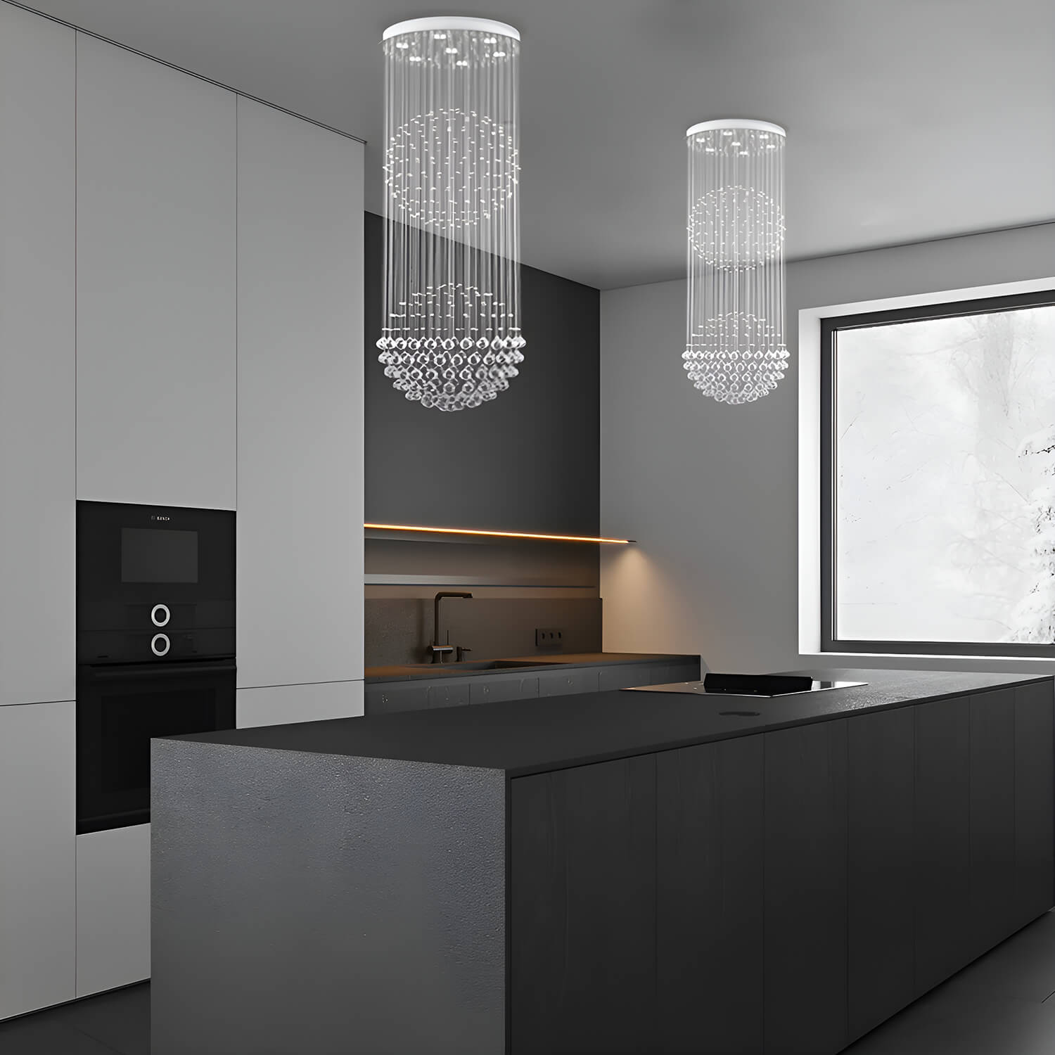 Double Sphere Raindrop Crystal Chandelier-dining room|Feyran