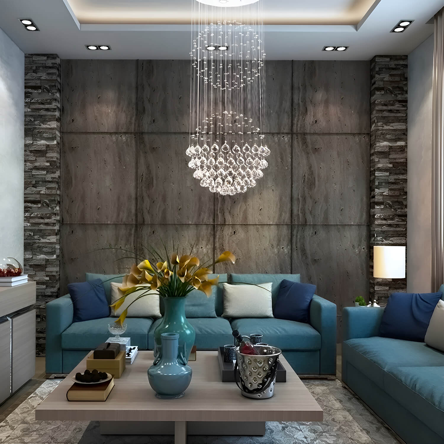 Double Sphere Raindrop Crystal Chandelier-living room-1|Feyran