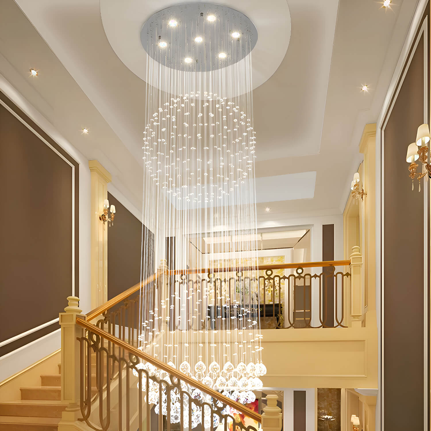 Double Sphere Raindrop Crystal Chandelier-stair |Feyran