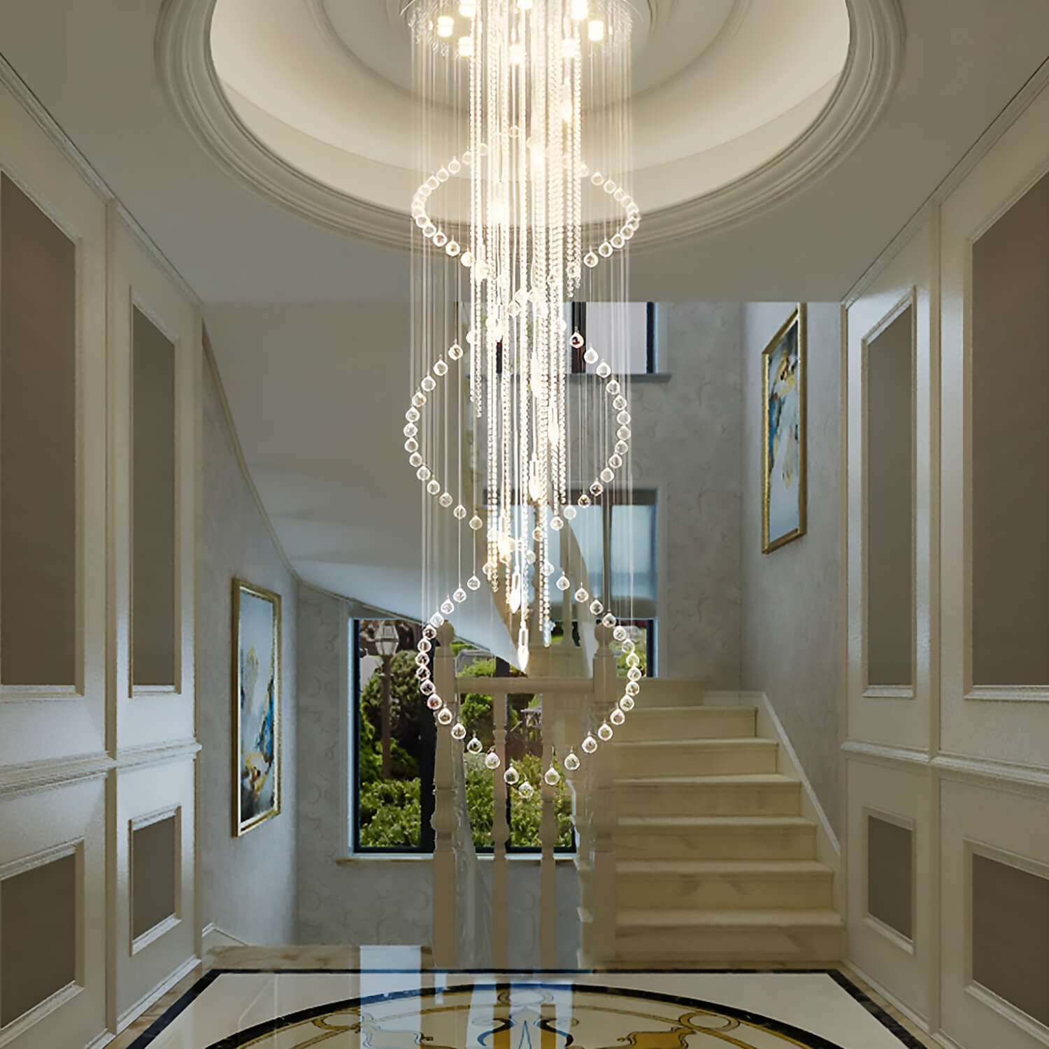 Double Spiral Raindrop Crystal Chandelier - Flush Mount Ceiling Light-1 |Feyran