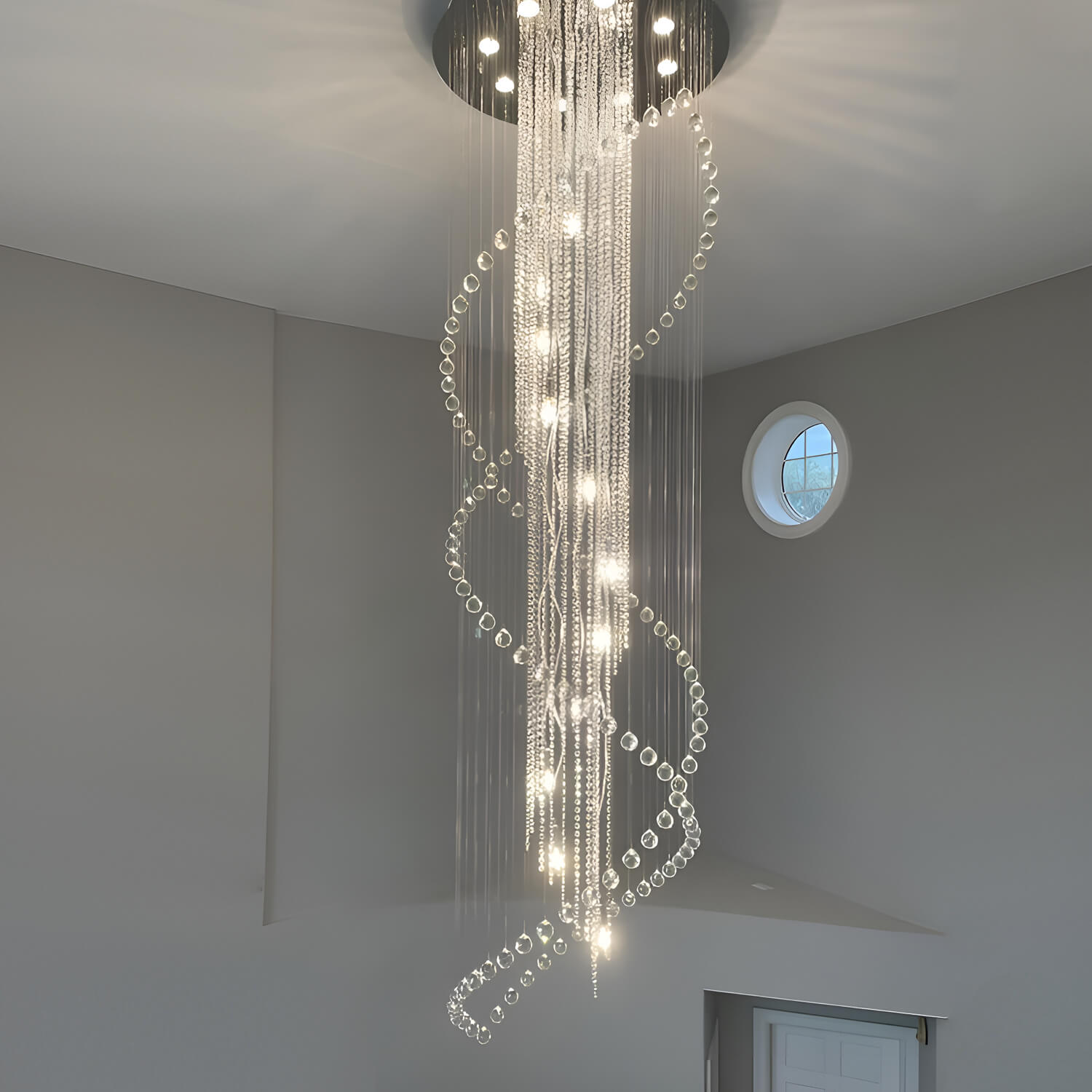 Double Spiral Raindrop Crystal Chandelier - Flush Mount Ceiling Light-2 |Feyran