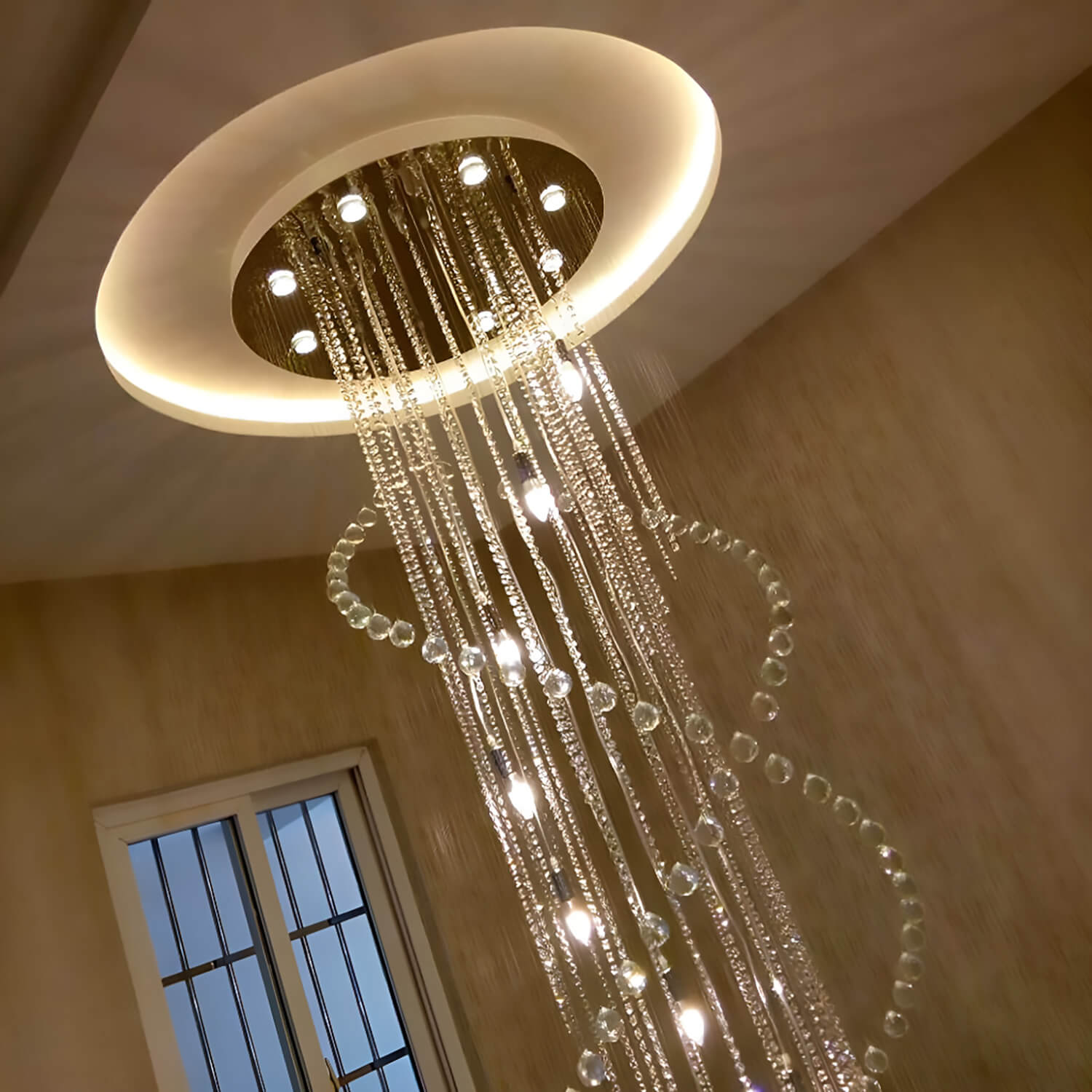 Double Spiral Raindrop Crystal Chandelier - Flush Mount Ceiling Light-4 |Feyran