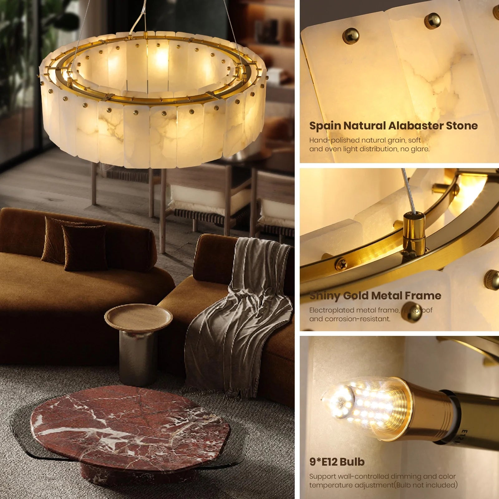 close-up-of-elara-alabaster-glow-round-chandelier-ch467-Feyran-lighting