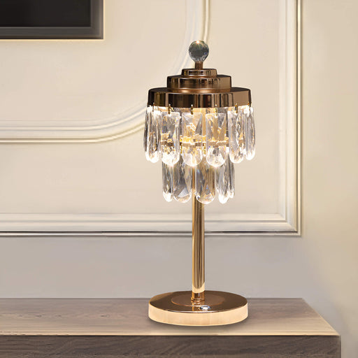 Elegant Gold Table Lamp with Beveled Crystal Shade-bedroom |Feyran