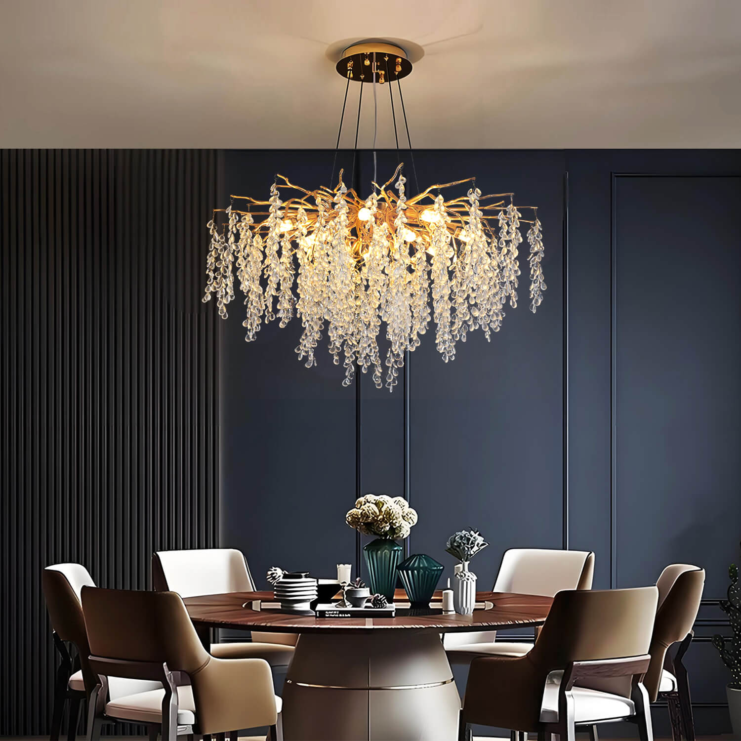 Elegant Luxury French Creative Branch Design with Tassel Crystals Chandelier- diningroom-3 | Feyran