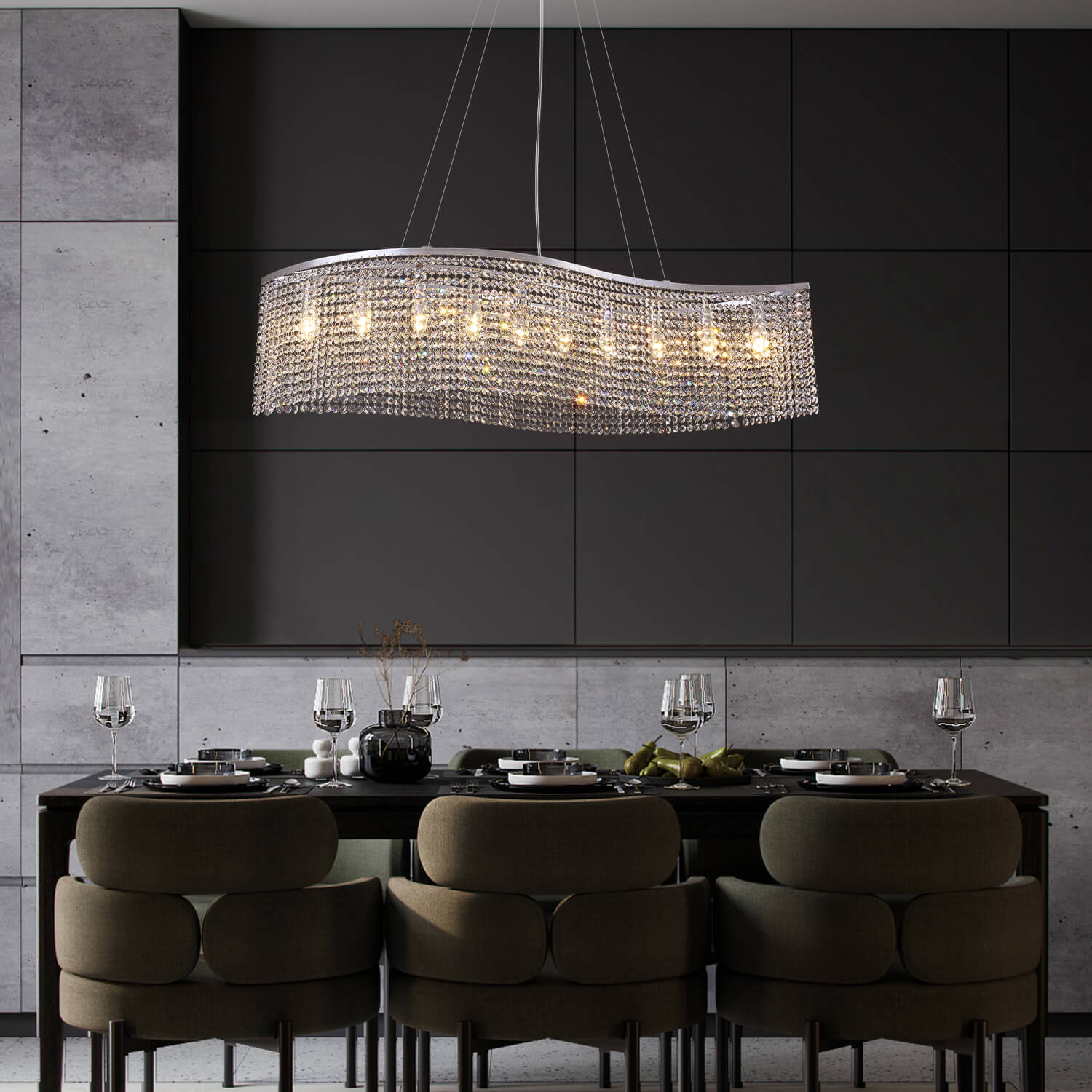 Elegant Wave Crystal Raindrop Chandelier - Pendant Light Dining Room-1 | Feyran