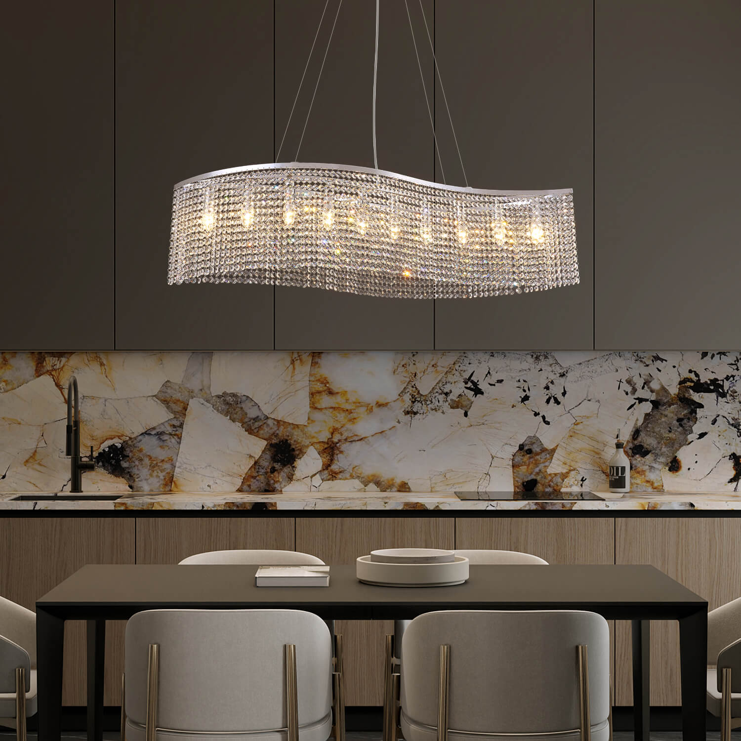 Elegant Wave Crystal Raindrop Chandelier - Pendant Light Dining Room-2 | Feyran