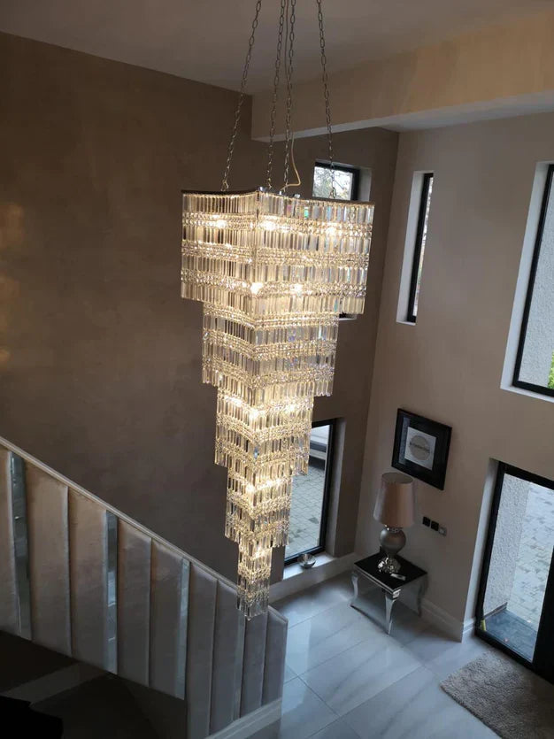 Extra Large Foyer Vertical Layers K9 Crystal Chandelier Chrome Ceiling Lighting Fixture For Staircase Entryway Decor