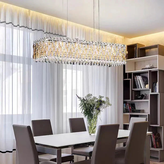 Extra Large Luxury Rectangle Crystal Pendant Chandelier for Living/Dining Room/Kitchen Island