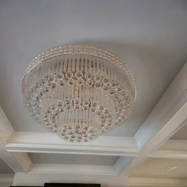 Extra Large Three Layers Round Luxury Flush Mounted Crystal Chandelier for Living Room-Feyran-D31.5"*H14.2"-Warm Light-Brass-Feyran