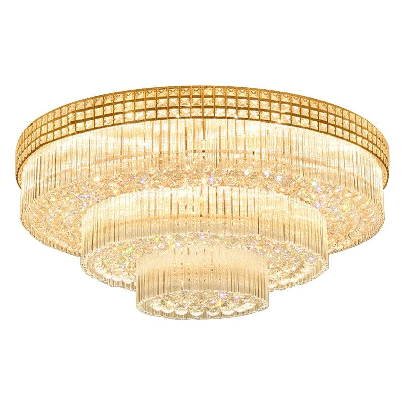 Extra Large Three Layers Round Luxury Flush Mounted Crystal Chandelier for Living Room-Feyran-D31.5"*H14.2"-Warm Light-Brass-Feyran