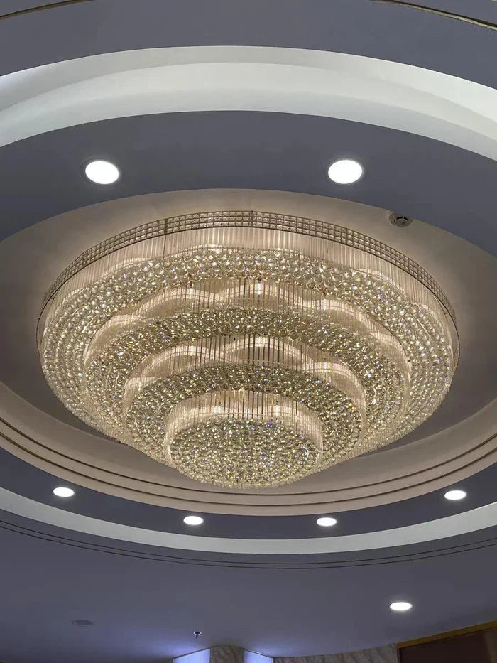 Extra Large Three Layers Round Luxury Flush Mounted Crystal Chandelier for Living Room-Feyran-D59.1"*H14.2"-Warm Light-Brass-Feyran