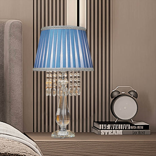 Fashion Crystal Table Lamp with Blue Lampshade-bedroom |Feyran