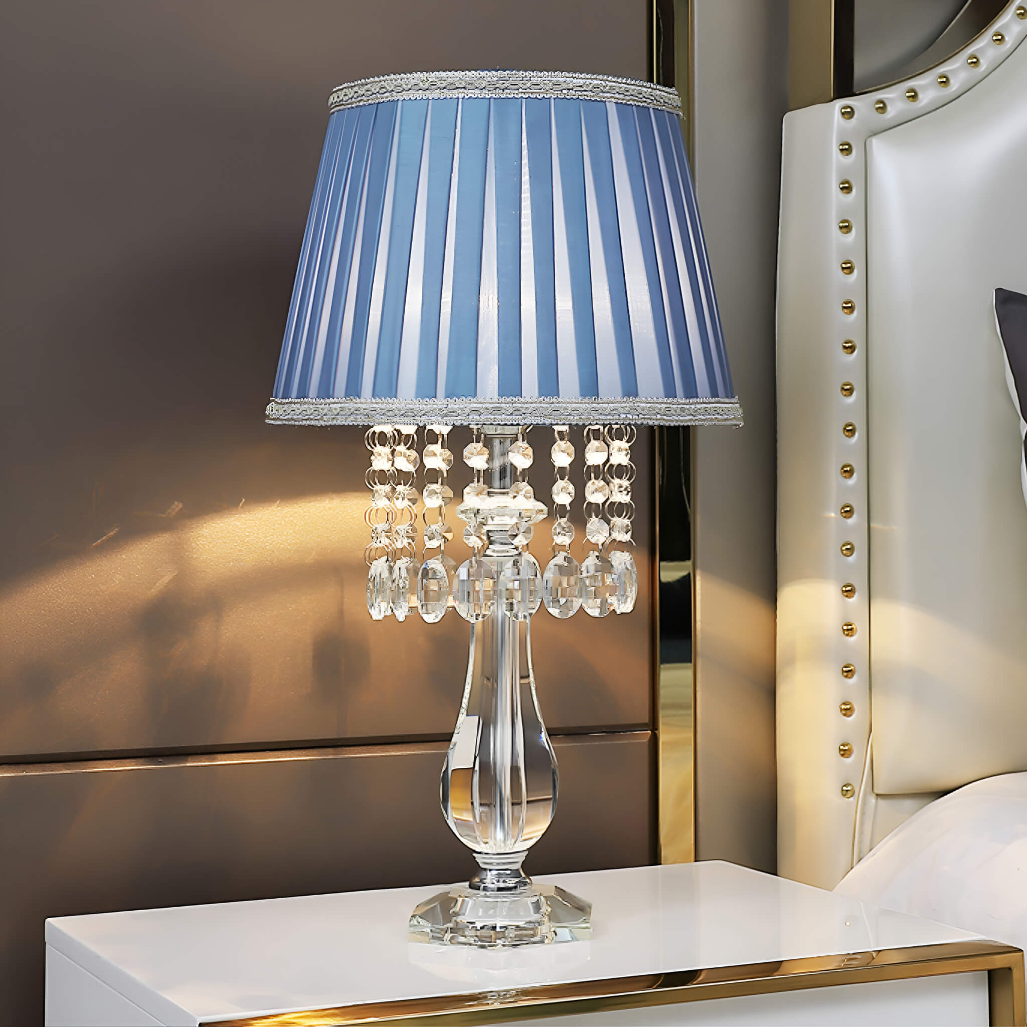 Fashion Crystal Table Lamp with Blue Lampshade-bedside |Feyran