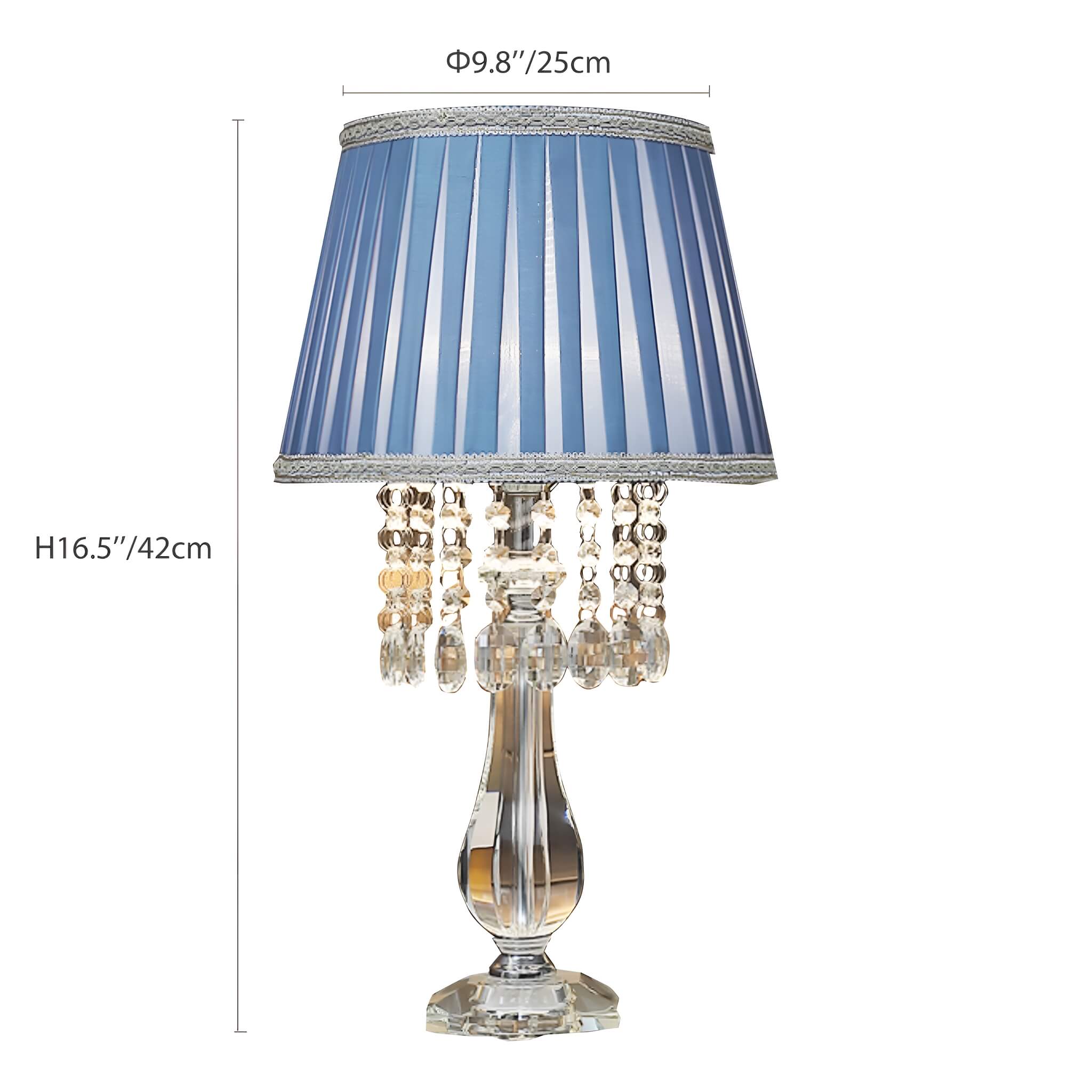 Fashion Crystal Table Lamp with Blue Lampshade-size |Feyran