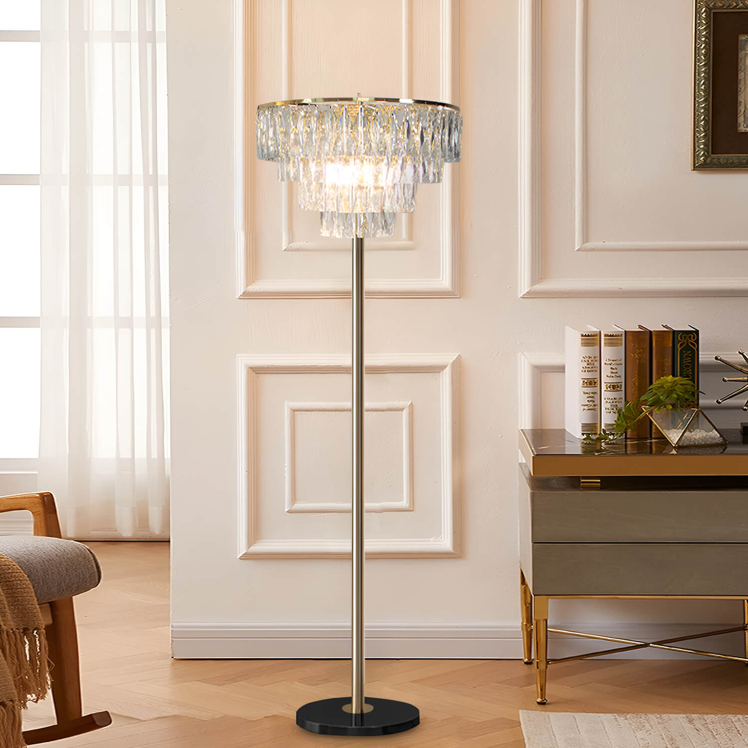 French Luxe Crystal Floor Lamp for Living Room and Bedroom -study-room|Feyran