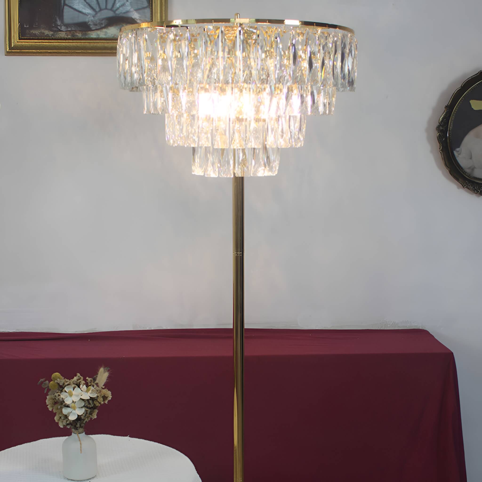 French Luxe Crystal Floor Lamp for Living Room and Bedroom -table-side|Feyran