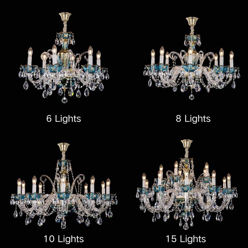 French Romantic Blue Crystal Designer Chandelier Modern Art Candle Branch Light Fixture For Bedroom/Living Room/Dining Room