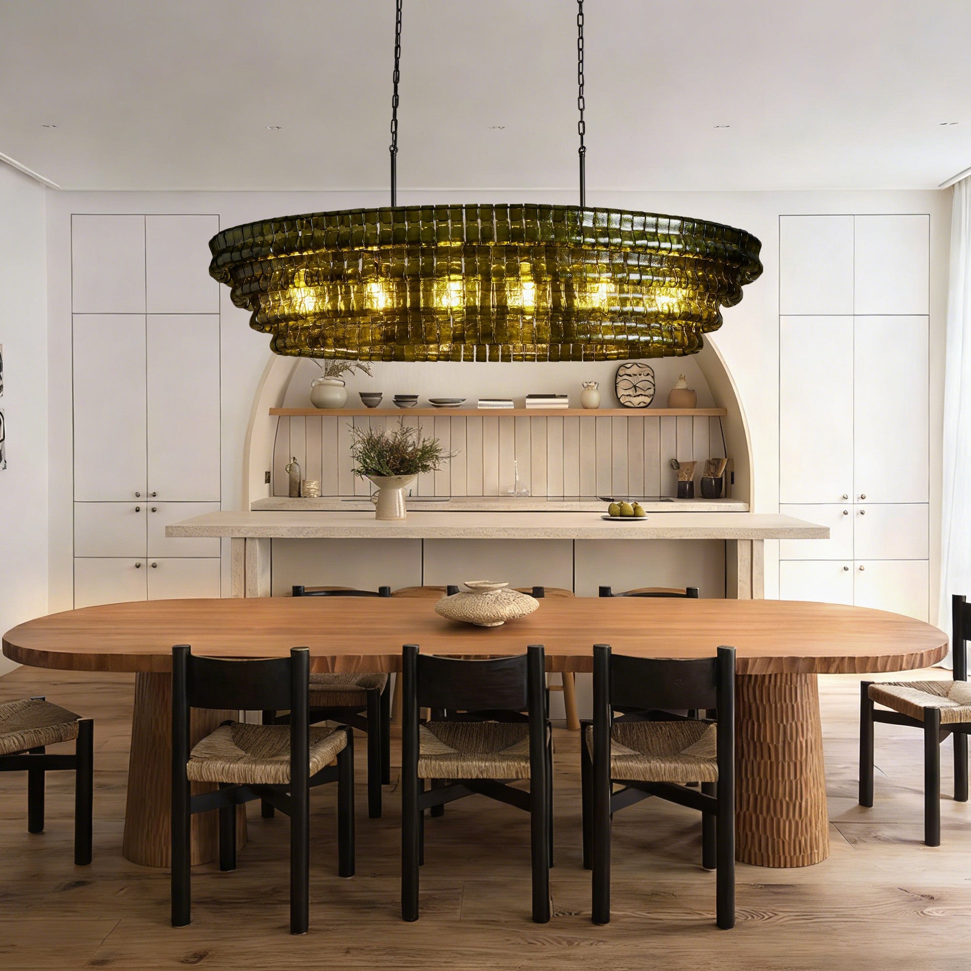 Ghiaccio Glass Oval Chandelier 54''65''-Chandelier-Feyran-65″ W-Green-Matte Black-Feyran