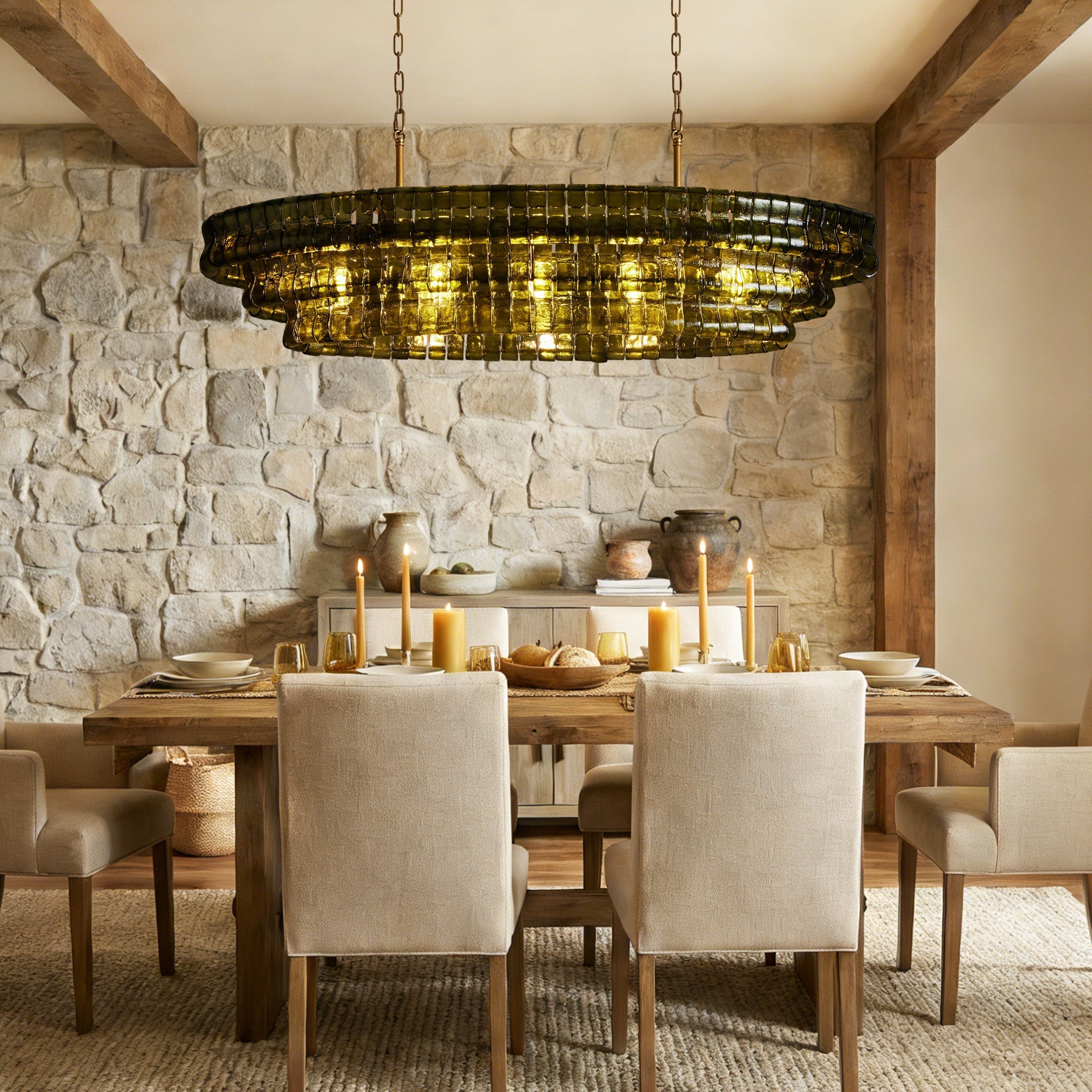 Ghiaccio Glass Oval Chandelier 54''65''-Chandelier-Feyran-54″ W-Clear-Brass-Feyran