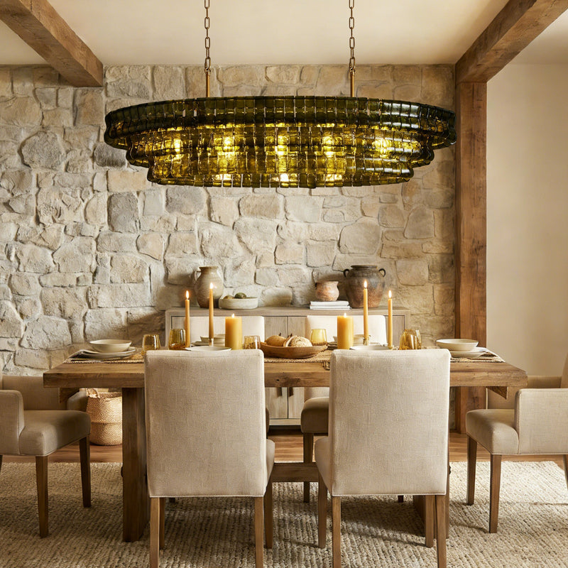 Ghiaccio Glass Oval Chandelier 54''65''-Chandelier-Feyran-54″ W-Clear-Brass-Feyran