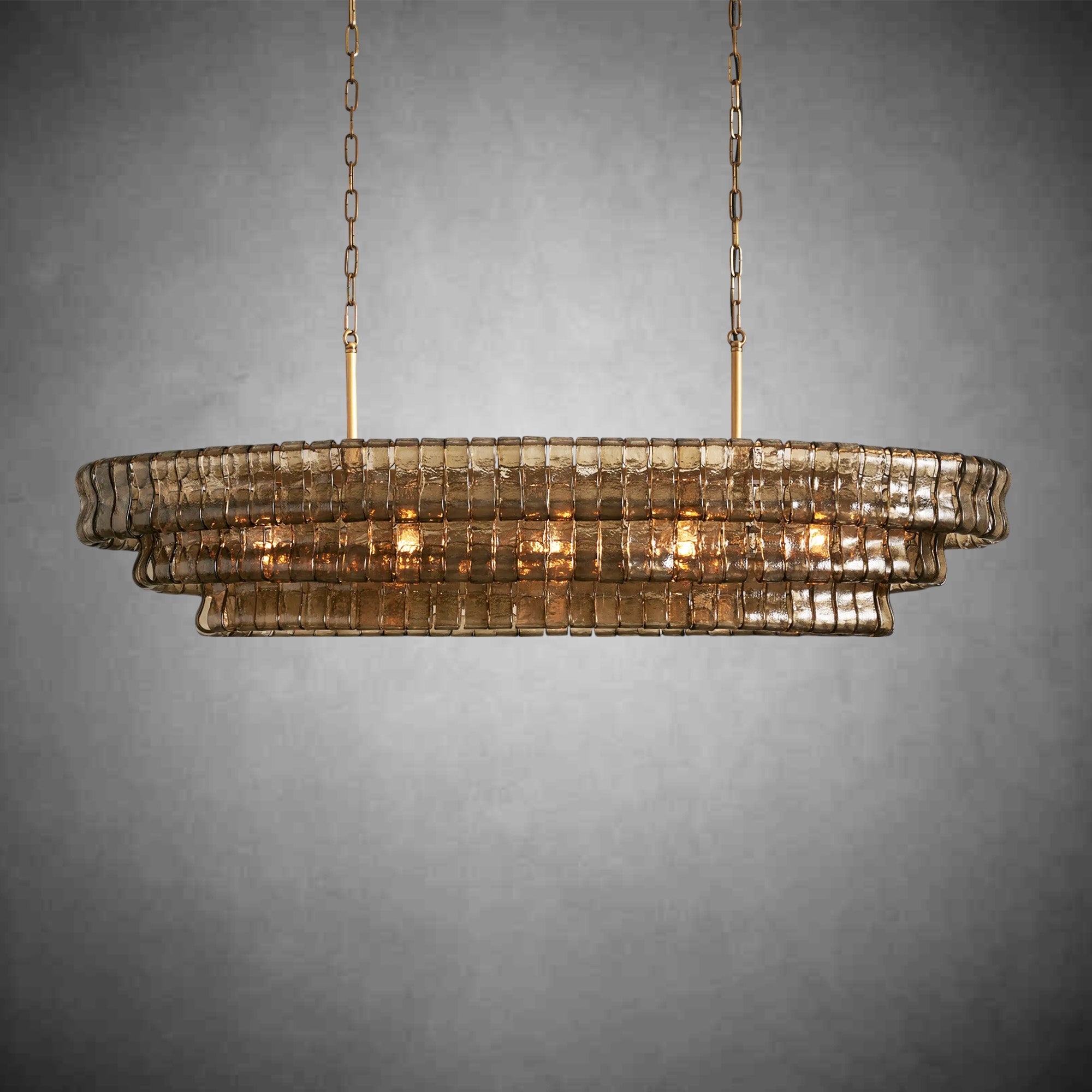 Ghiaccio Glass Oval Chandelier 54''65''-Chandelier-Feyran-54″ W-Smoke-Brass-Feyran