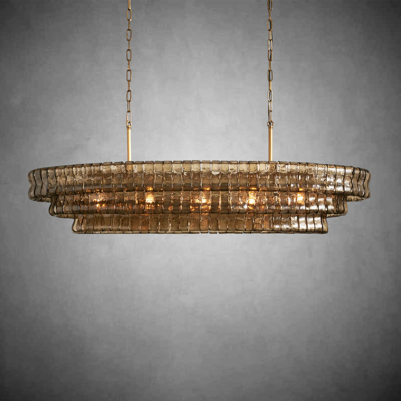 Ghiaccio Glass Oval Chandelier 54''65''-Chandelier-Feyran-54″ W-Smoke-Brass-Feyran