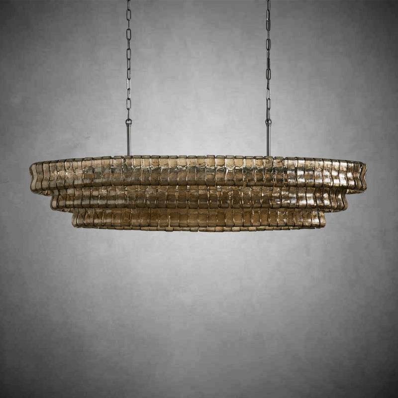 Ghiaccio Glass Oval Chandelier 54''65''-Chandelier-Feyran-54″ W-Clear-Brass-Feyran