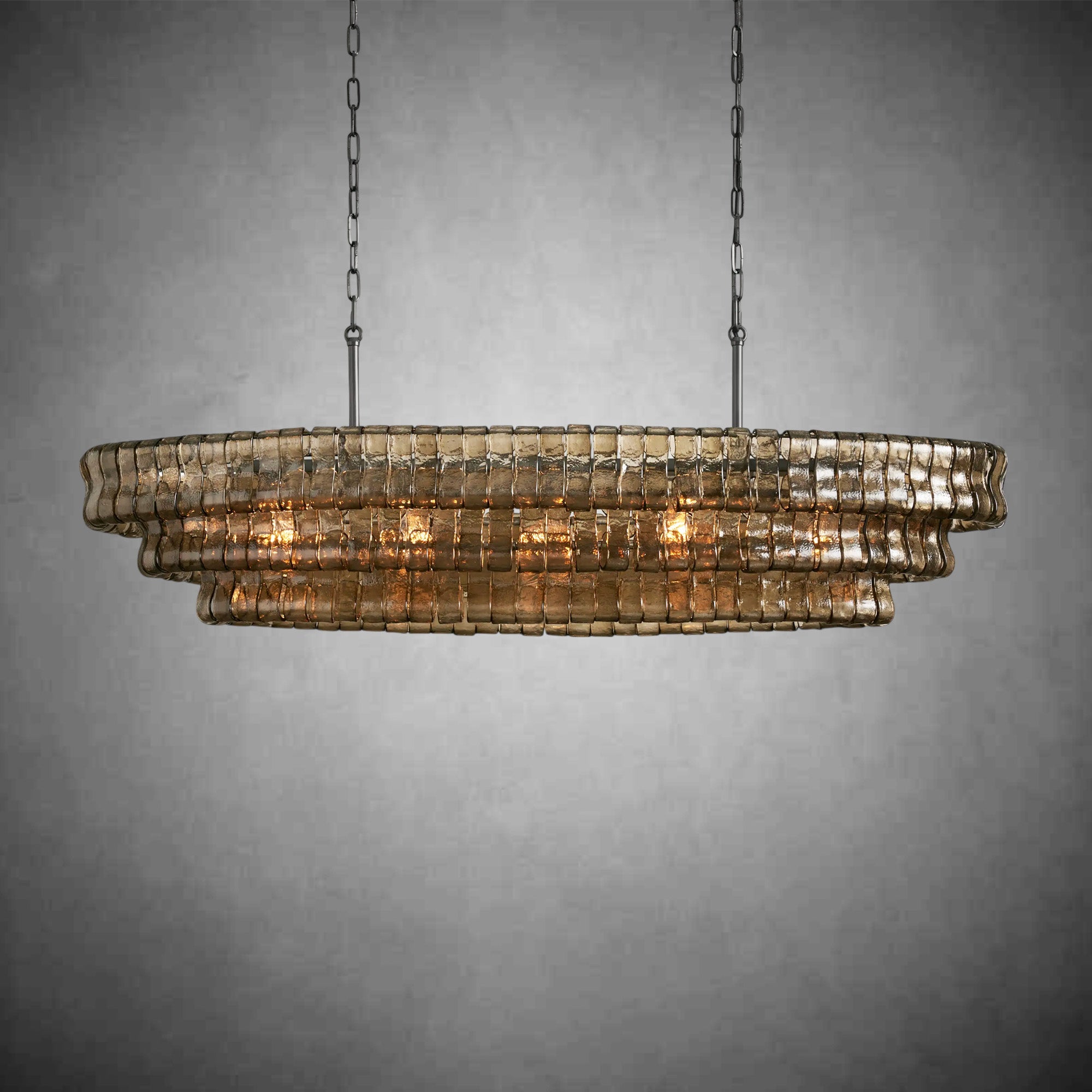 Ghiaccio Glass Oval Chandelier 54''65''-Chandelier-Feyran-54″ W-Smoke-Matte Black-Feyran