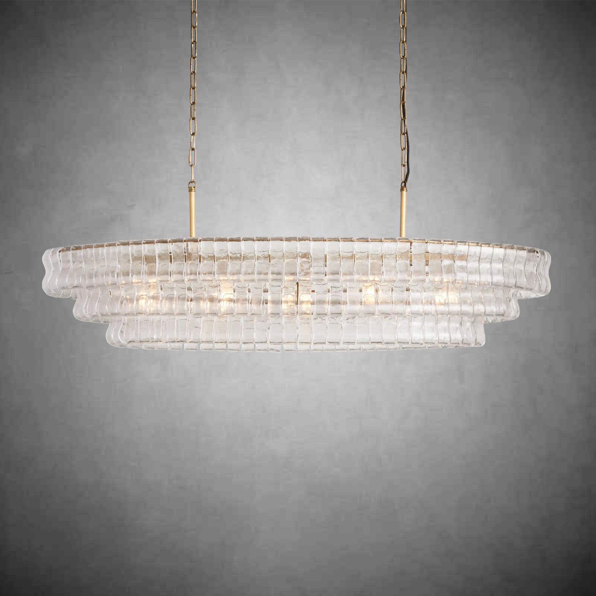 Ghiaccio Glass Oval Chandelier 54''65''-Chandelier-Feyran-54″ W-Clear-Brass-Feyran