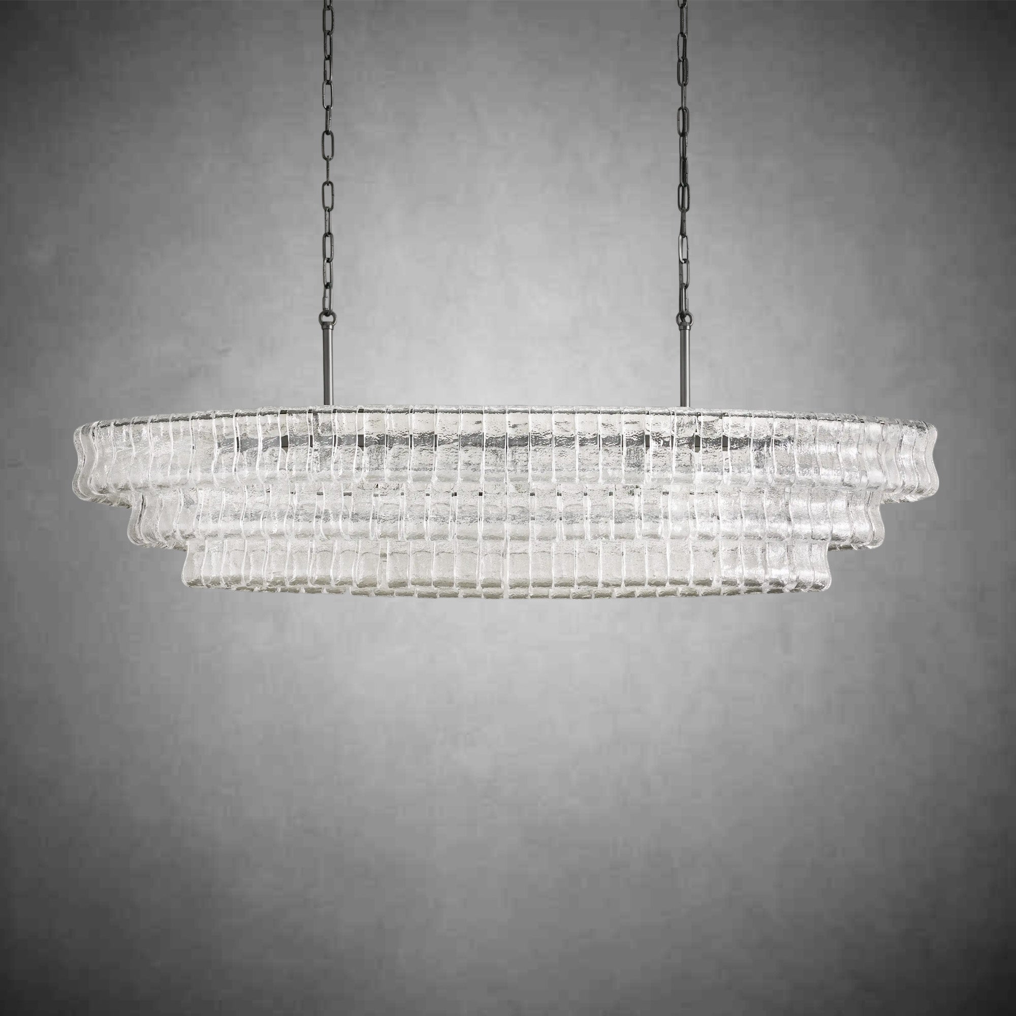 Ghiaccio Glass Oval Chandelier 54''65''-Chandelier-Feyran-54″ W-Clear-Brass-Feyran