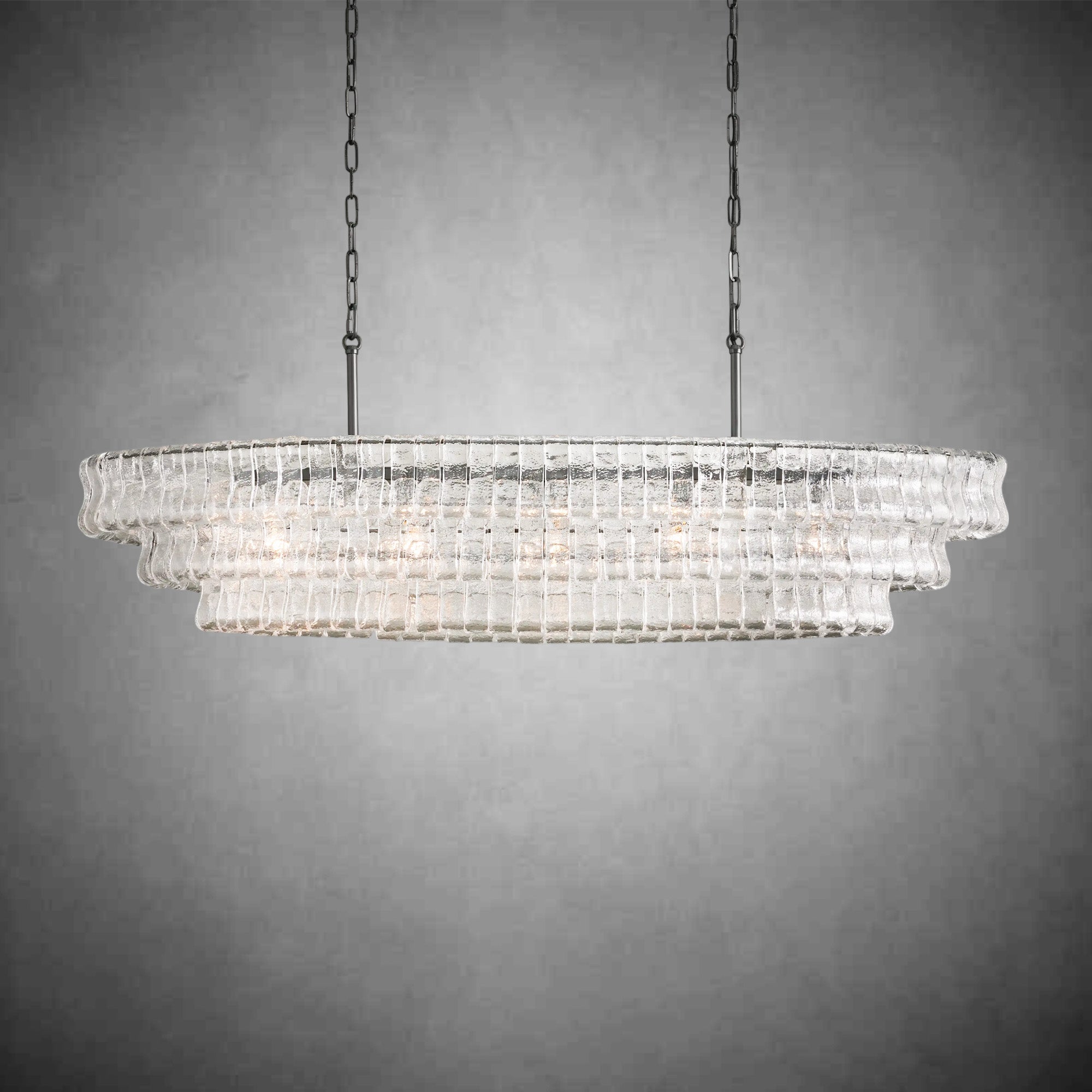 Ghiaccio Glass Oval Chandelier 54''65''-Chandelier-Feyran-54″ W-Clear-Matte Black-Feyran