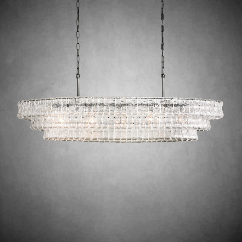 Ghiaccio Glass Oval Chandelier 54''65''-Chandelier-Feyran-54″ W-Clear-Matte Black-Feyran