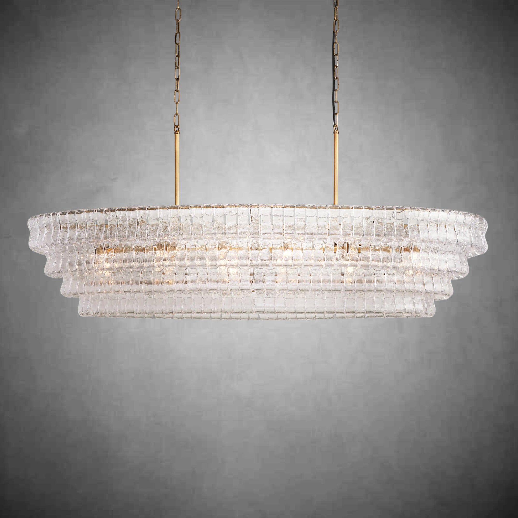 Ghiaccio Glass Oval Chandelier 54''65''-Chandelier-Feyran-54″ W-Clear-Brass-Feyran