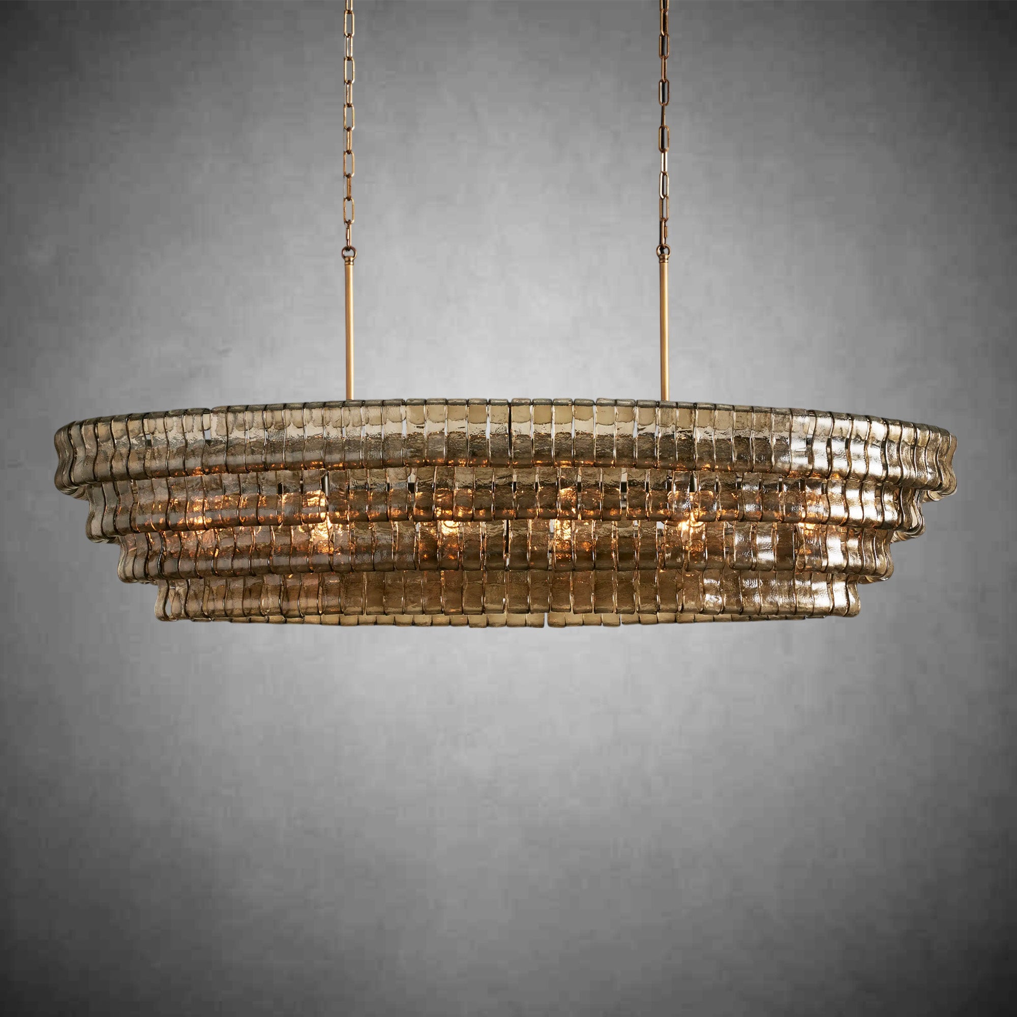 Ghiaccio Glass Oval Chandelier 54''65''-Chandelier-Feyran-54″ W-Clear-Brass-Feyran
